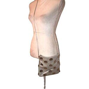 Terry & Toni Shoulder Bag Painted Leather Silver White Magnetic Snap Disk